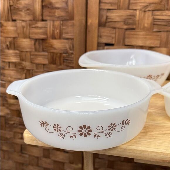 Vtg Dynaware Pyr-o-rey Brown Daisy Oven Dish Bakeware Milk Glass 11 pcs - Picture 2 of 3